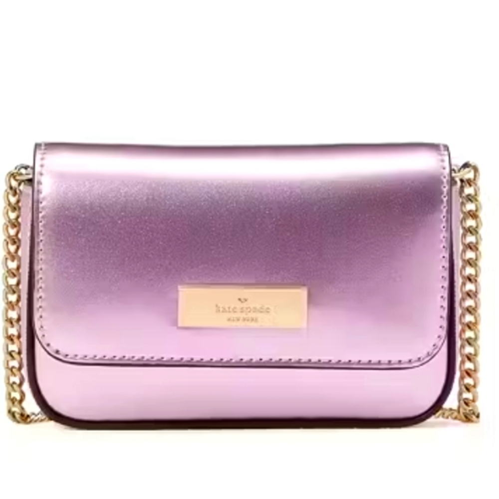 Kate Spade Metallic Pink Kenize Card Case Crossbody  4.5" W. × 3.25" D.    NWT